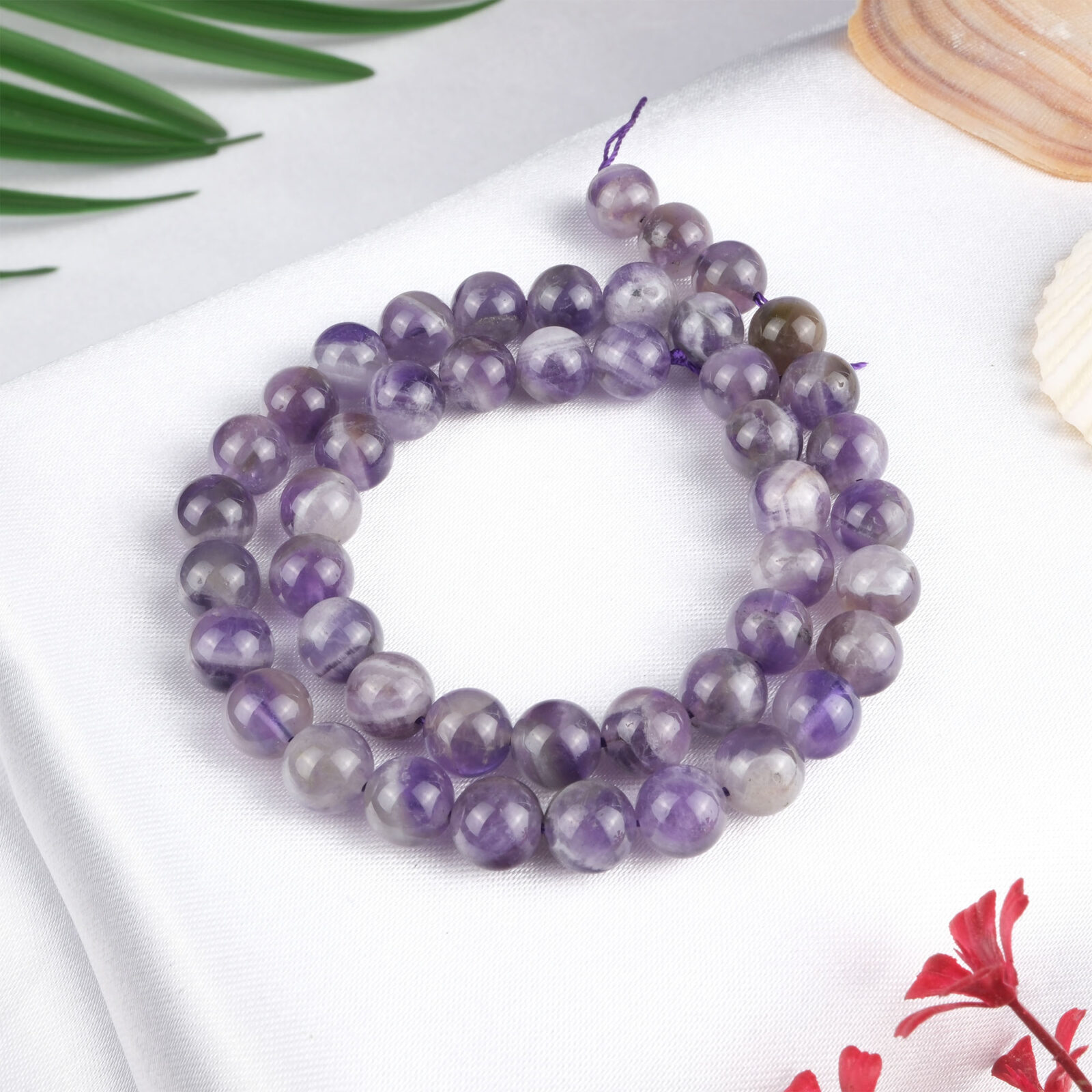 Ametist doğal taş dizi 8 mm – mor tonlarıyla sakinlik, arınma ve farkındalık sağlayan toptan doğal taş dizi