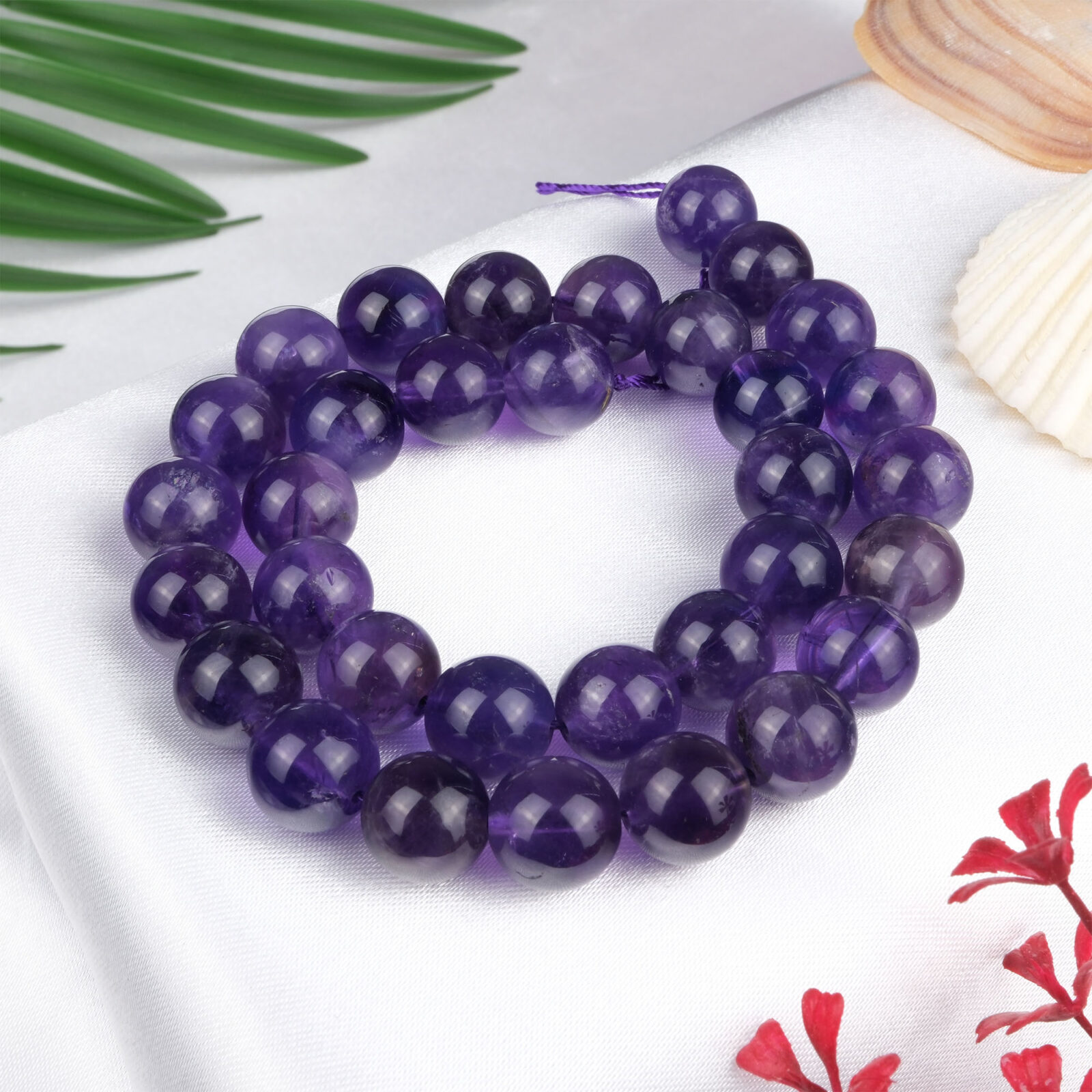 A Kalite Ametist doğal taş dizi 12 mm – morun asil tonlarıyla yüksek enerji, ruhsal denge ve farkındalık sağlayan toptan doğal taş dizi