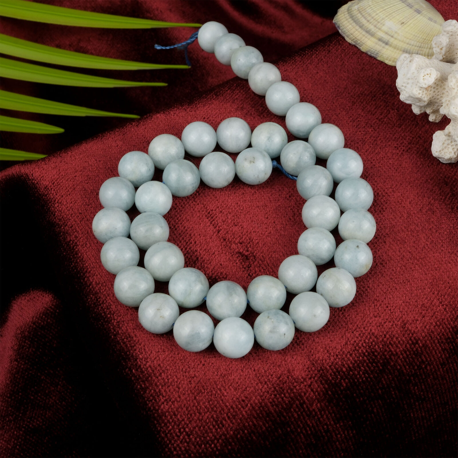 Akuamarin doğal taş dizi 10 mm – açık mavi tonlarıyla huzur, iletişim gücü ve ruhsal dinginlik sağlayan toptan doğal taş dizi