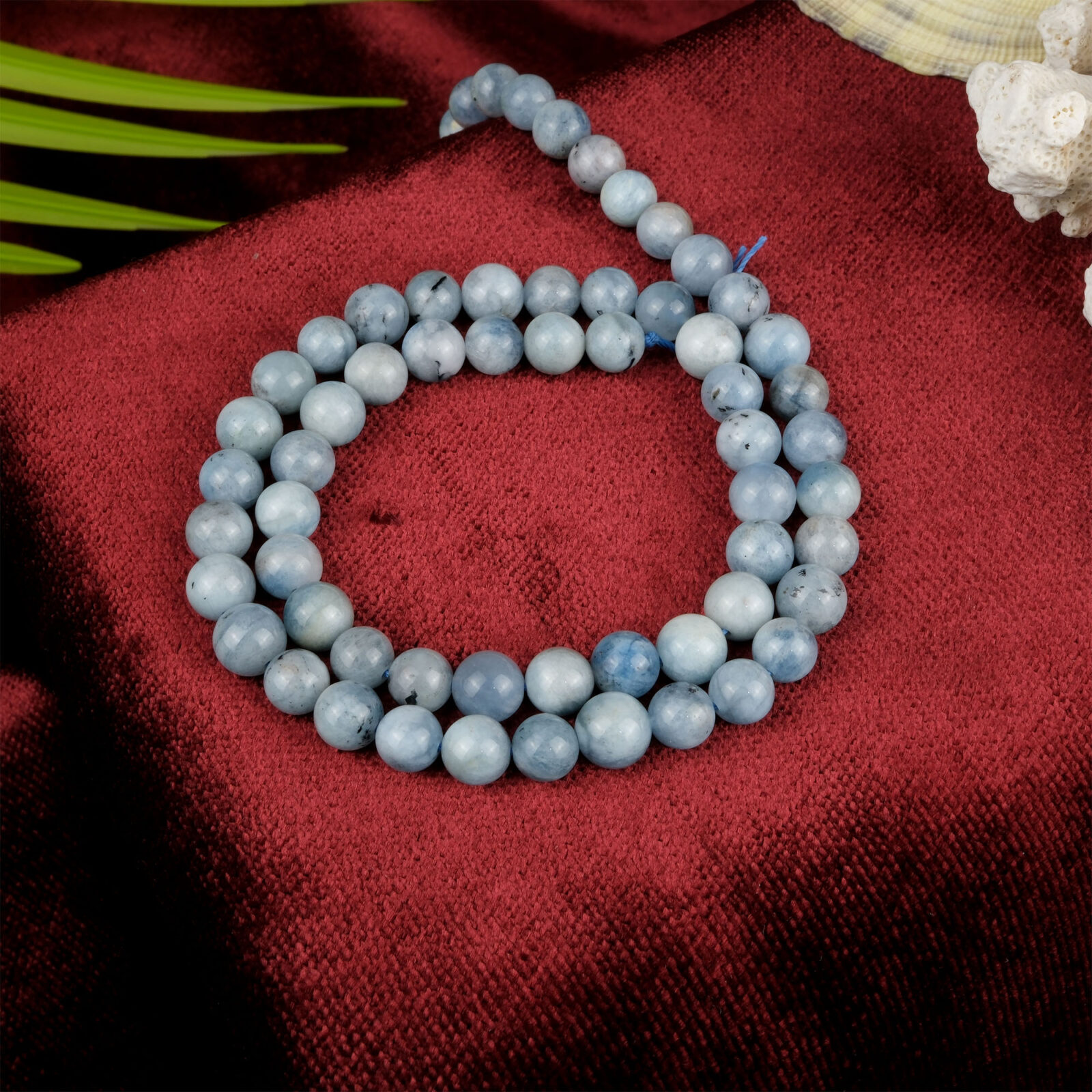 Akuamarin doğal taş dizi 6 mm – deniz mavisi tonlarıyla huzur, iletişim ve duygusal denge sağlayan toptan doğal taş dizi
