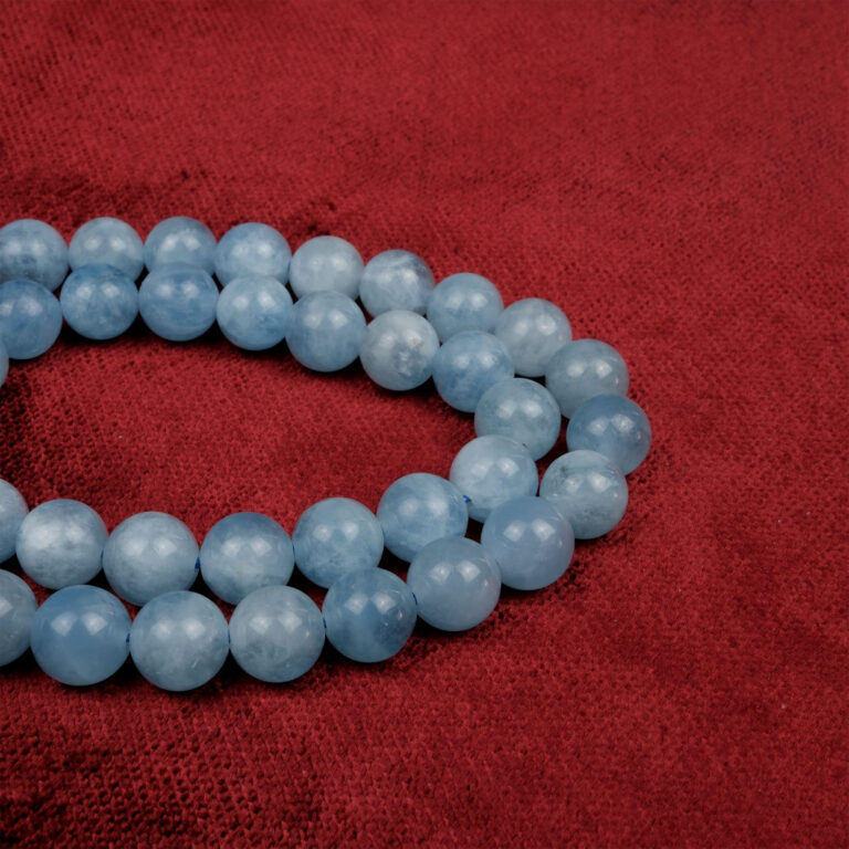 Akuamarin doğal taş dizi 8 mm – açık mavi tonlarıyla huzur, berraklık ve iletişim enerjisi sağlayan toptan doğal taş dizi