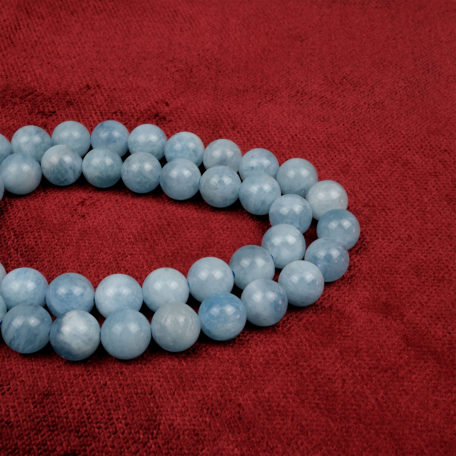 Akuamarin doğal taş dizi 8 mm – açık mavi tonlarıyla huzur, berraklık ve içsel dinginlik sağlayan toptan doğal taş dizi