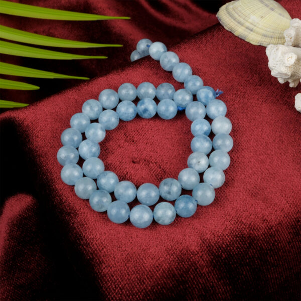 Akuamarin doğal taş dizi 8 mm – açık mavi tonlarıyla huzur, berraklık ve iletişim enerjisi sağlayan toptan doğal taş dizi