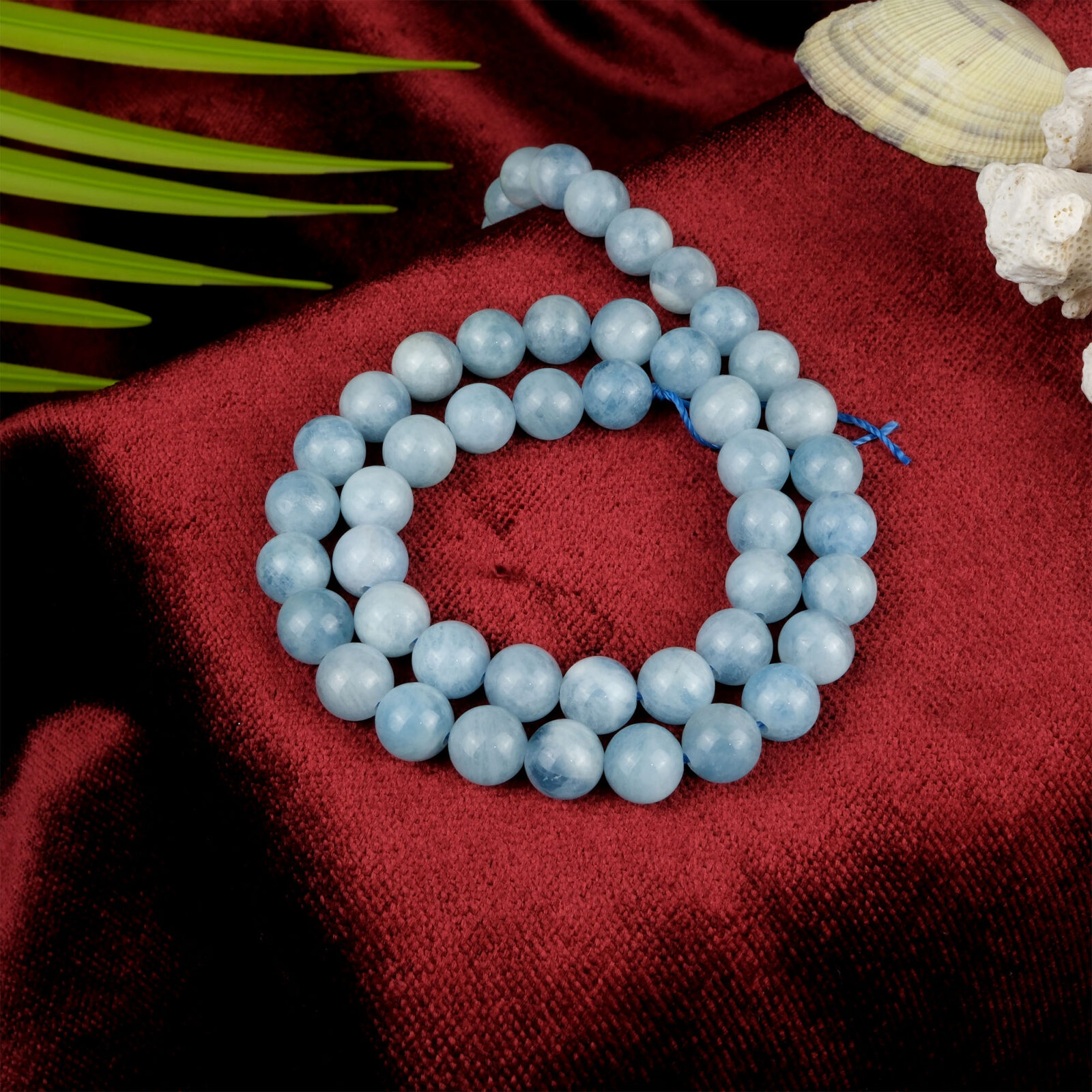 Akuamarin doğal taş dizi 8 mm – açık mavi tonlarıyla huzur, berraklık ve içsel dinginlik sağlayan toptan doğal taş dizi