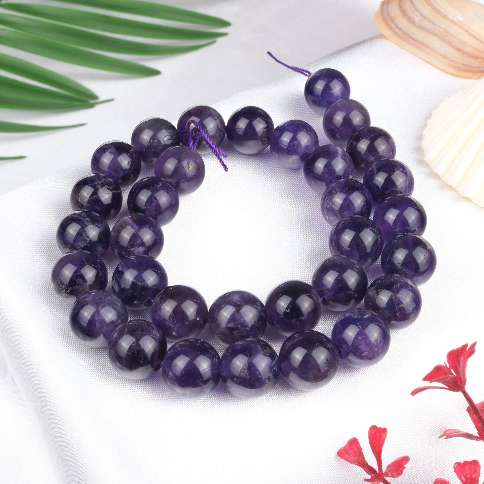 Ametist doğal taş dizi 10 mm – morun güçlü tonlarıyla zihin açıklığı, koruma ve ruhsal denge enerjisi sağlayan toptan doğal taş dizi