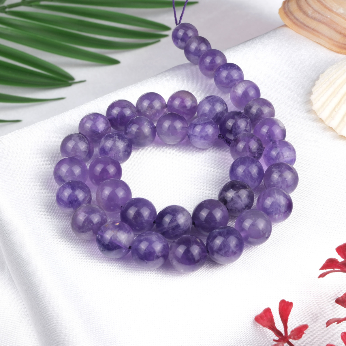 Ametist doğal taş dizi 10 mm – mor tonlarıyla dinginlik, sezgi gücü ve ruhsal koruma sağlayan toptan doğal taş dizi