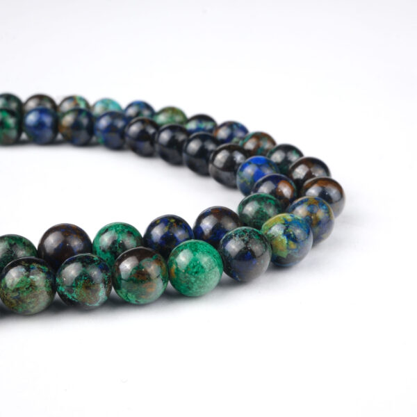Azurit Malahit doğal taş dizi 6 mm – mavi ve yeşil tonlarının birleşimiyle dönüşüm, farkındalık ve denge enerjisi sunan toptan doğal taş dizi