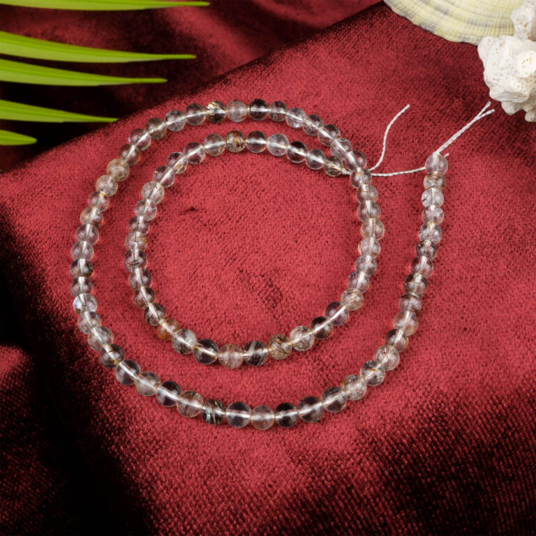 Bakır Rutilli Kuvars doğal taş dizi 4 mm – içindeki bakır rutil kristalleriyle enerji akışını hızlandıran, takı yapımına uygun toptan doğal taş dizi