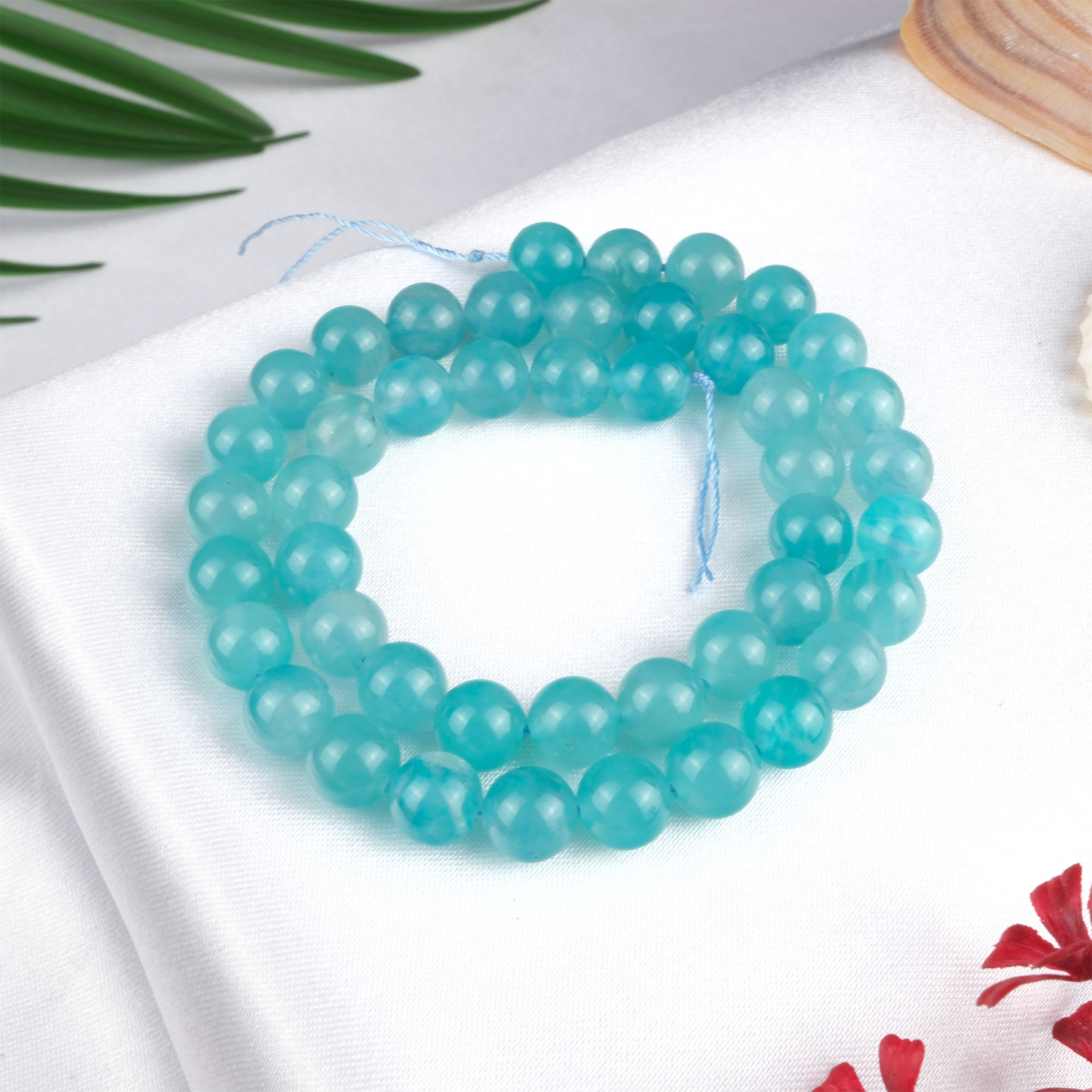 Jel Amazonit doğal taş dizi 8 mm – turkuaz ve yeşil tonlarında pozitif enerji, huzur ve iletişim gücü sağlayan toptan doğal taş dizi