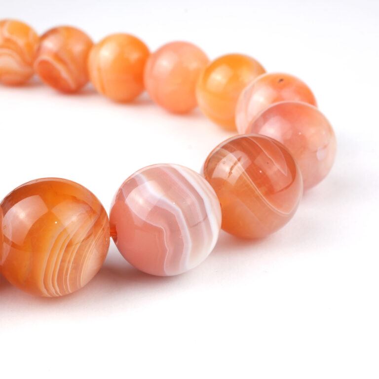 Karnelyan Akik doğal taş dizi 14 mm – turuncu, kırmızı ve kahverengi tonlarıyla canlılık, cesaret ve enerji sağlayan toptan doğal taş dizi
