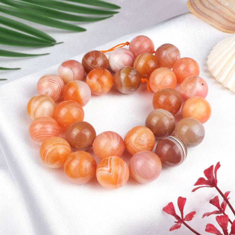 Karnelyan Akik doğal taş dizi 14 mm – turuncu, kırmızı ve kahverengi tonlarıyla canlılık, cesaret ve enerji sağlayan toptan doğal taş dizi