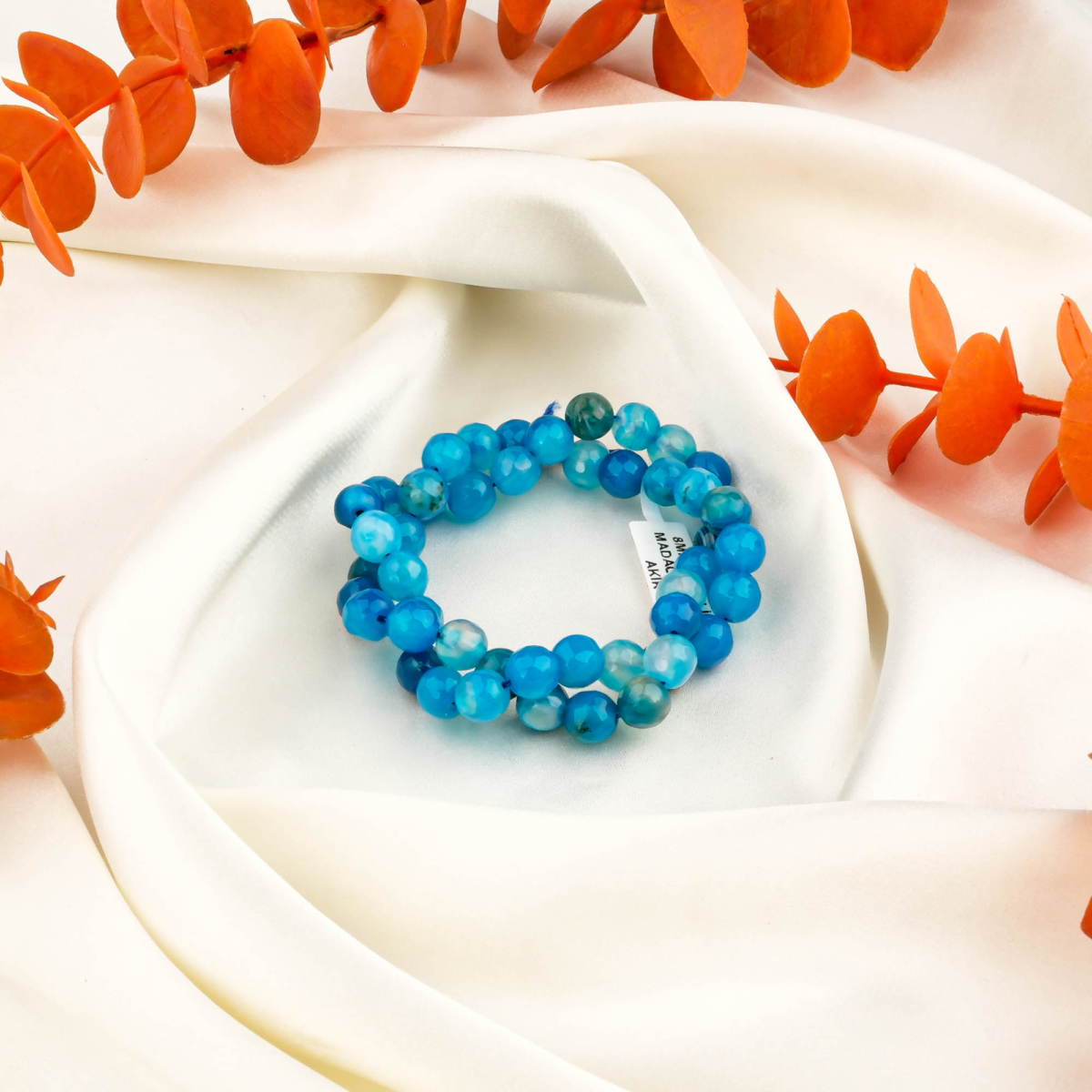 Kesimli Madagaskar Akik Doğal Taş Dizi (8mm) – Mavi