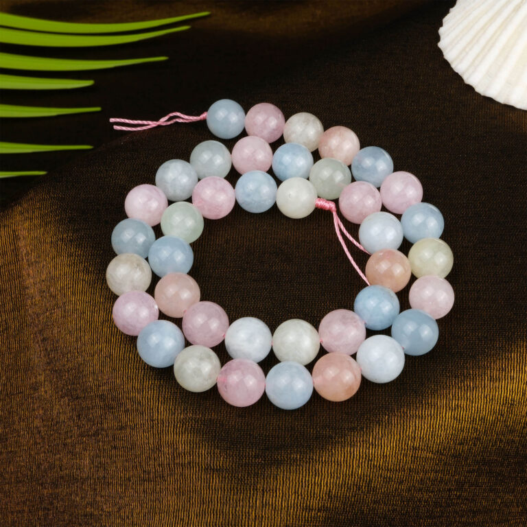 Morganit doğal taş dizi 10 mm – pastel pembe tonlarıyla sevgi, huzur ve kalp enerjisini güçlendiren toptan doğal taş dizi