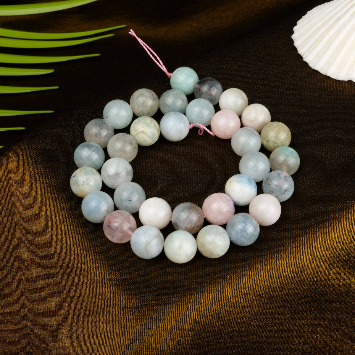 Morganit doğal taş dizi 12 mm – pastel pembe tonlarıyla sevgi, huzur ve kalp enerjisini dengeleyen toptan doğal taş dizi