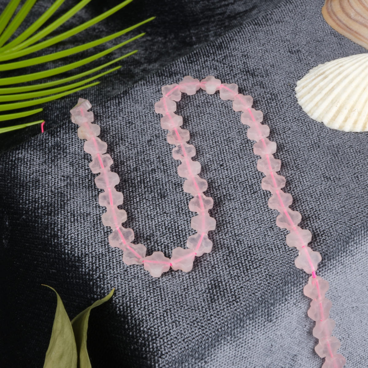 Pembe Kuvars Doğal Taş Dizi (8mm Yassı Yonca Kesim)