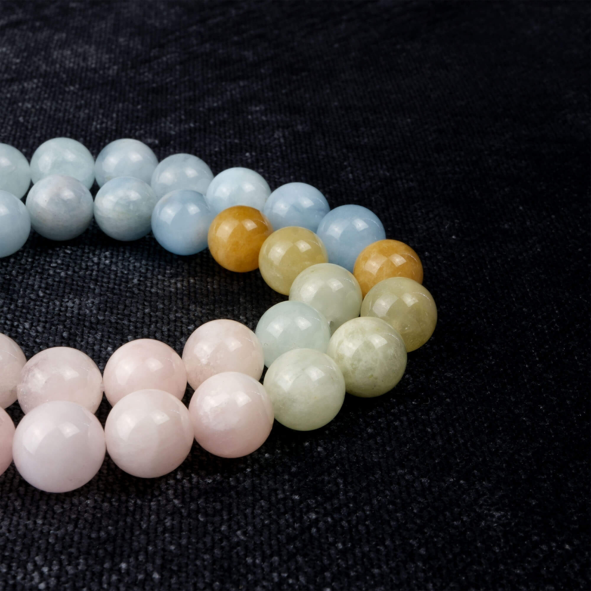 Rainbow Morganit doğal taş dizi 10 mm – pastel renk geçişleriyle sevgi, huzur ve duygusal denge enerjisi yayan toptan doğal taş dizi
