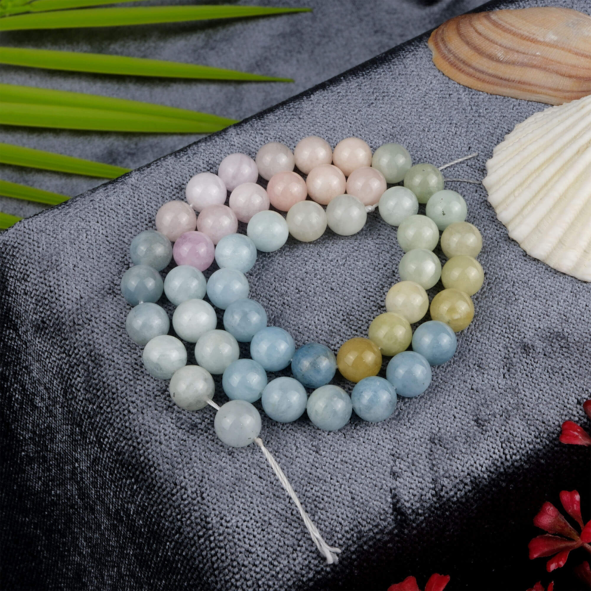 Rainbow Morganit doğal taş dizi 8 mm – pastel tonlarda pembe, mavi ve yeşil renk geçişleriyle sevgi, denge ve huzur enerjisi yayan toptan doğal taş dizi