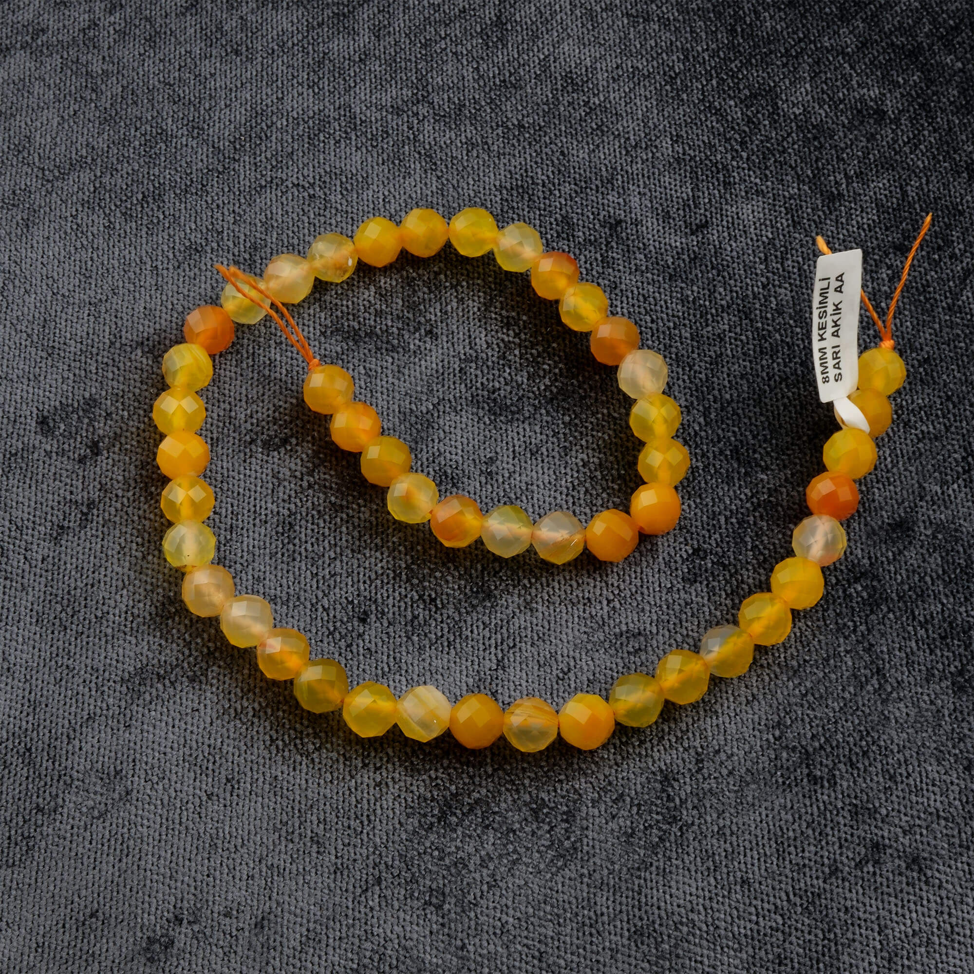 2A Kalite Kesimli Sarı Akik doğal taş dizi 8mm – canlı sarı tonlarıyla enerji, neşe ve motivasyon veren toptan doğal taş dizi