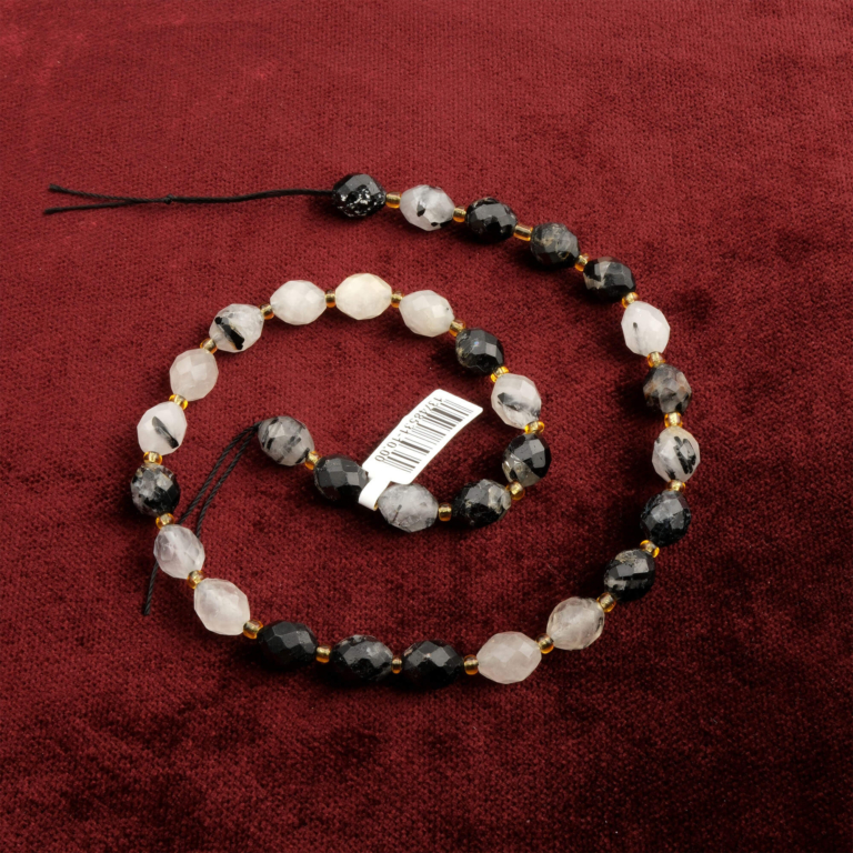 Arpa kesim Rutil Kuvars doğal taş dizi 8x10mm – bolluk, içsel denge ve enerji akışını güçlendiren toptan doğal taş dizi