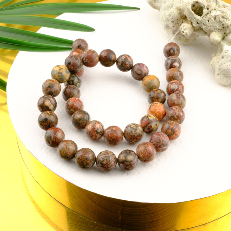 Ateş Jasper doğal taş dizi 10mm – kırmızı, turuncu ve kahverengi tonlarıyla gücü, tutkuyu ve kararlılığı temsil eden toptan doğal taş dizi.