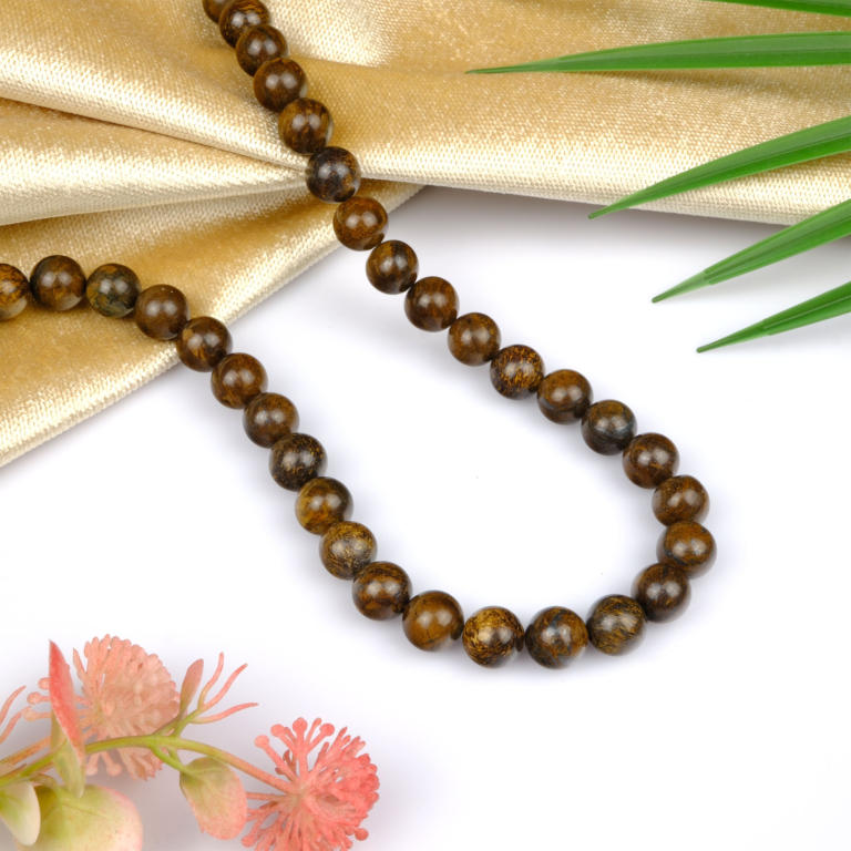 Bronzit doğal taş dizi 10mm – altın yansımalarla süslü kahverengi tonlarıyla güç, sabır ve özgüven enerjisi sunan toptan doğal taş dizi