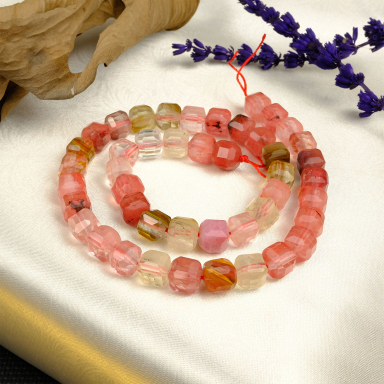 Faset küp kesim Karpuz Kuvars doğal taş dizi 10mm – sevgi, denge ve pozitif enerji taşıyan toptan doğal taş dizi