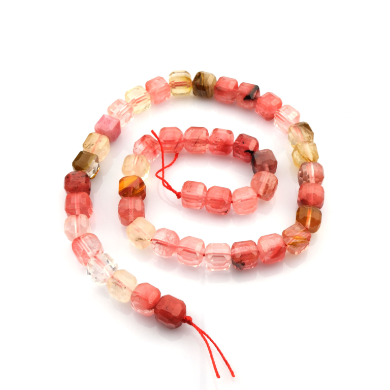 Faset küp kesim Karpuz Kuvars doğal taş dizi 10mm – sevgi, denge ve pozitif enerji taşıyan toptan doğal taş dizi