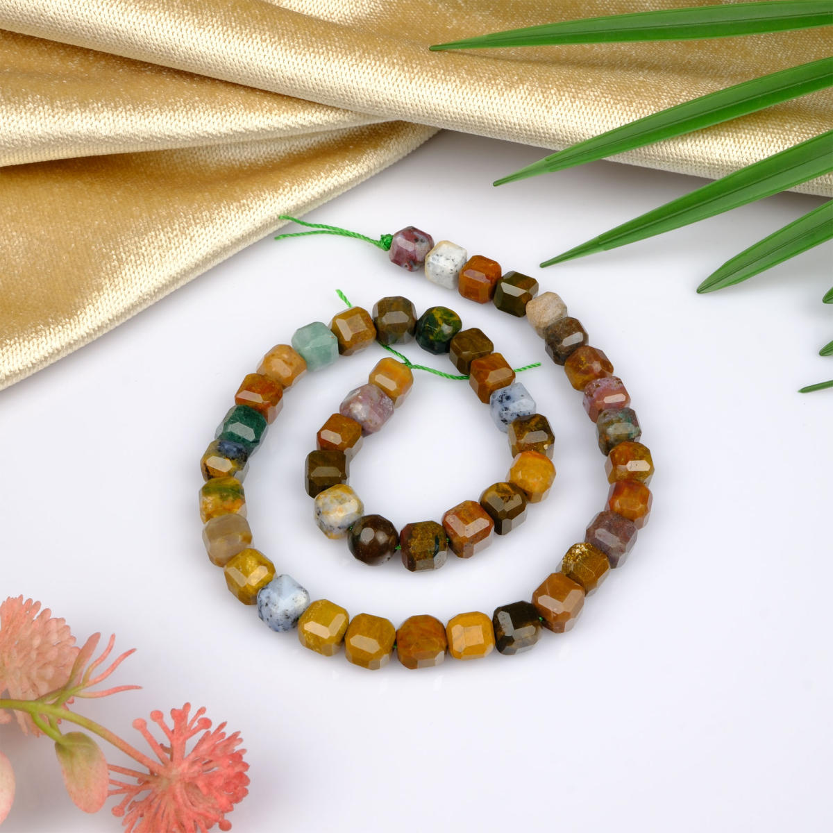 Faset küp kesim Okyanus Jasper doğal taş dizi 10mm – huzur, sabır ve içsel denge enerjisini destekleyen toptan doğal taş dizi