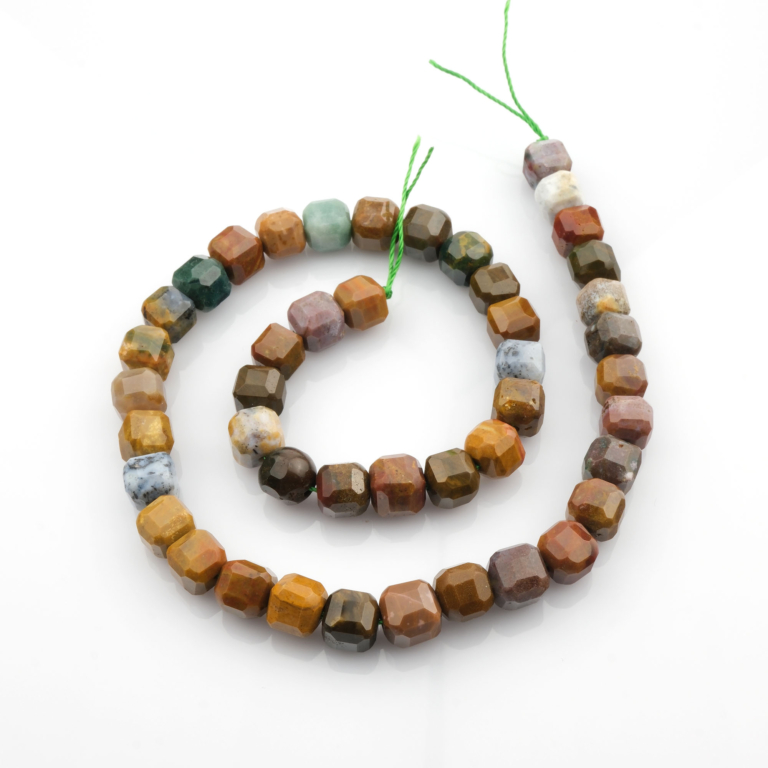 Faset küp kesim Okyanus Jasper doğal taş dizi 10mm – huzur, sabır ve içsel denge enerjisini destekleyen toptan doğal taş dizi