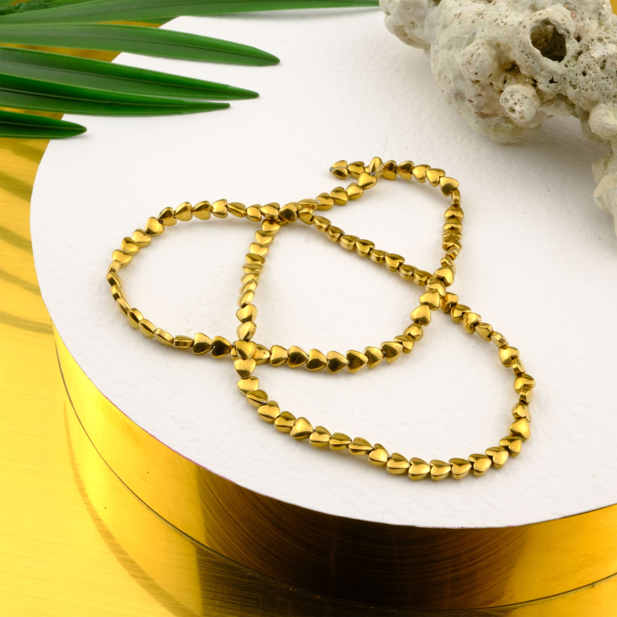 Gold Kalp Kesim Hematit doğal taş dizi 4mm – koruma, denge ve enerji gücünü artıran toptan doğal taş dizi