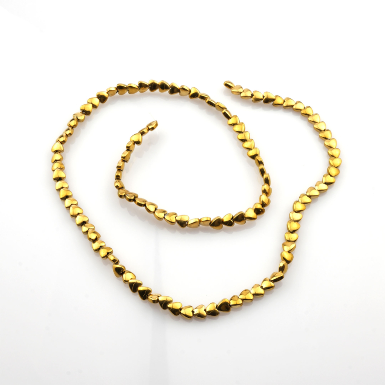 Gold Kalp Kesim Hematit doğal taş dizi 4mm – koruma, denge ve enerji gücünü artıran toptan doğal taş dizi