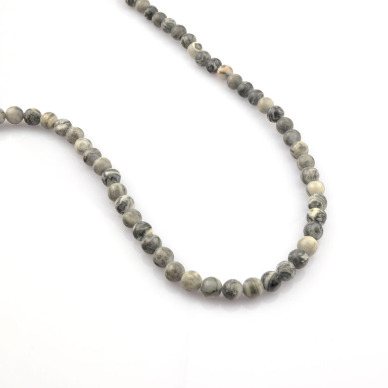 Gri Jasper doğal taş dizi 6mm – gri tonlarının denge ve sadeliğini yansıtan, içsel güç veren toptan doğal taş dizi.