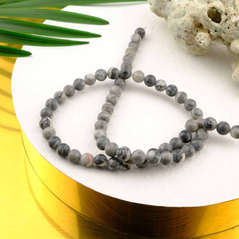 Gri Jasper doğal taş dizi 6mm – gri tonlarının denge ve sadeliğini yansıtan, içsel güç veren toptan doğal taş dizi.