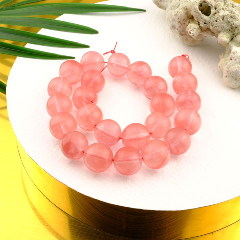 Gül Kuvars toptan doğal taş dizi 14mm – pembe tonlarıyla sevgi, huzur ve şefkat enerjisi yayan zarif doğal taş modeli.