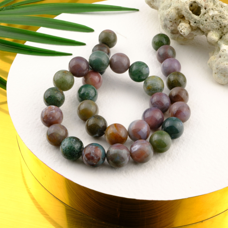 Hint Akik toptan doğal taş dizi 12mm – yeşil, kahverengi ve krem tonlarıyla denge, huzur ve koruma enerjisi sunan doğal taş modeli.