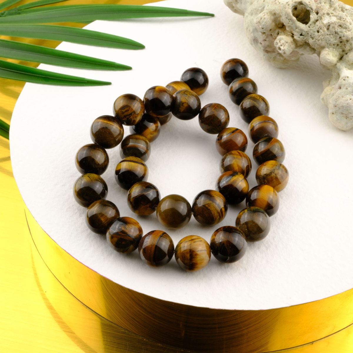 Kaplangözü toptan doğal taş dizi 12mm – altın kahverengi tonlarıyla cesaret, odaklanma ve koruma enerjisi yayan doğal taş modeli.