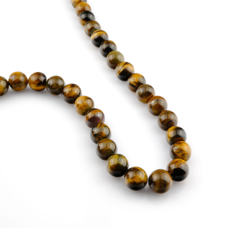 Kaplangözü toptan doğal taş dizi 12mm – altın kahverengi tonlarıyla cesaret, odaklanma ve koruma enerjisi yayan doğal taş modeli.