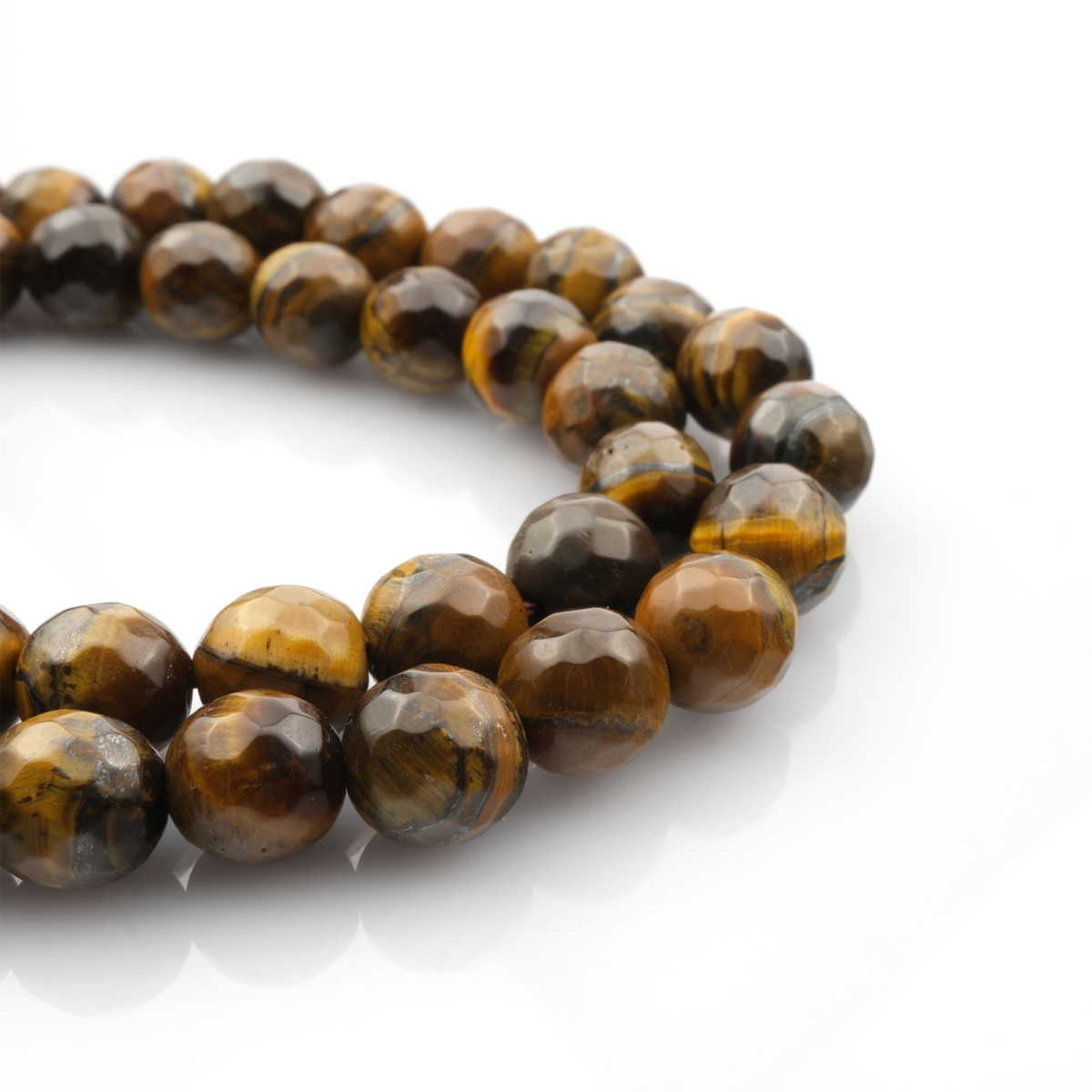 Kesimli Kaplangözü doğal taş dizi 8mm – sarı ve kahverengi tonların birleşimiyle odaklanma, cesaret ve içsel güç sağlayan parlak yüzeyli toptan doğal taş dizi