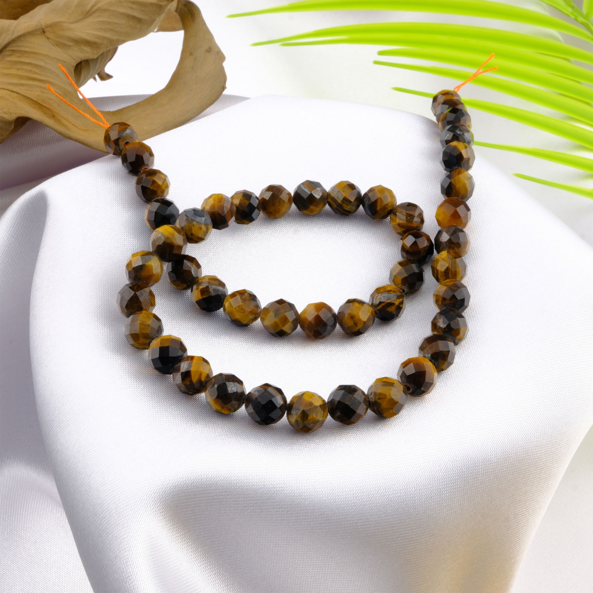 Kesimli Kaplangözü doğal taş dizi 8mm – cesaret, kararlılık ve koruma enerjisini güçlendiren toptan doğal taş dizi