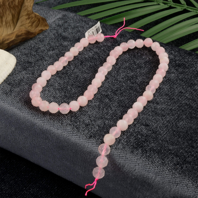 Kesimli Pembe Kuvars doğal taş dizi 8mm – sevgi, huzur ve duygusal denge enerjisi yayan toptan doğal taş dizi