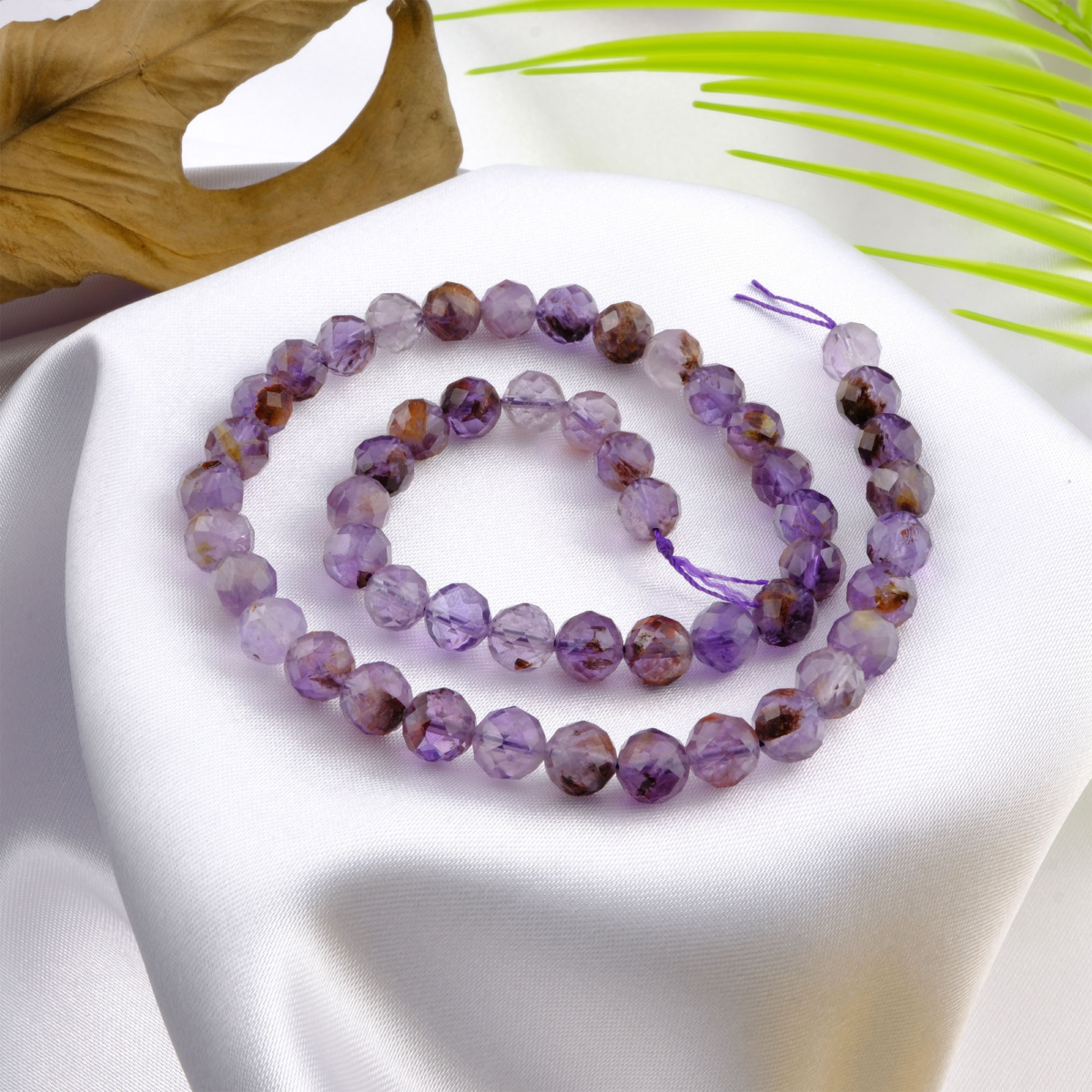 Kesimli Phantom Kuvars doğal taş dizi 8mm – farkındalık, ruhsal gelişim ve enerji yükselişi sağlayan toptan doğal taş dizi