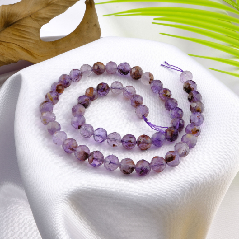 Kesimli Phantom Kuvars doğal taş dizi 8mm – farkındalık, ruhsal gelişim ve enerji yükselişi sağlayan toptan doğal taş dizi