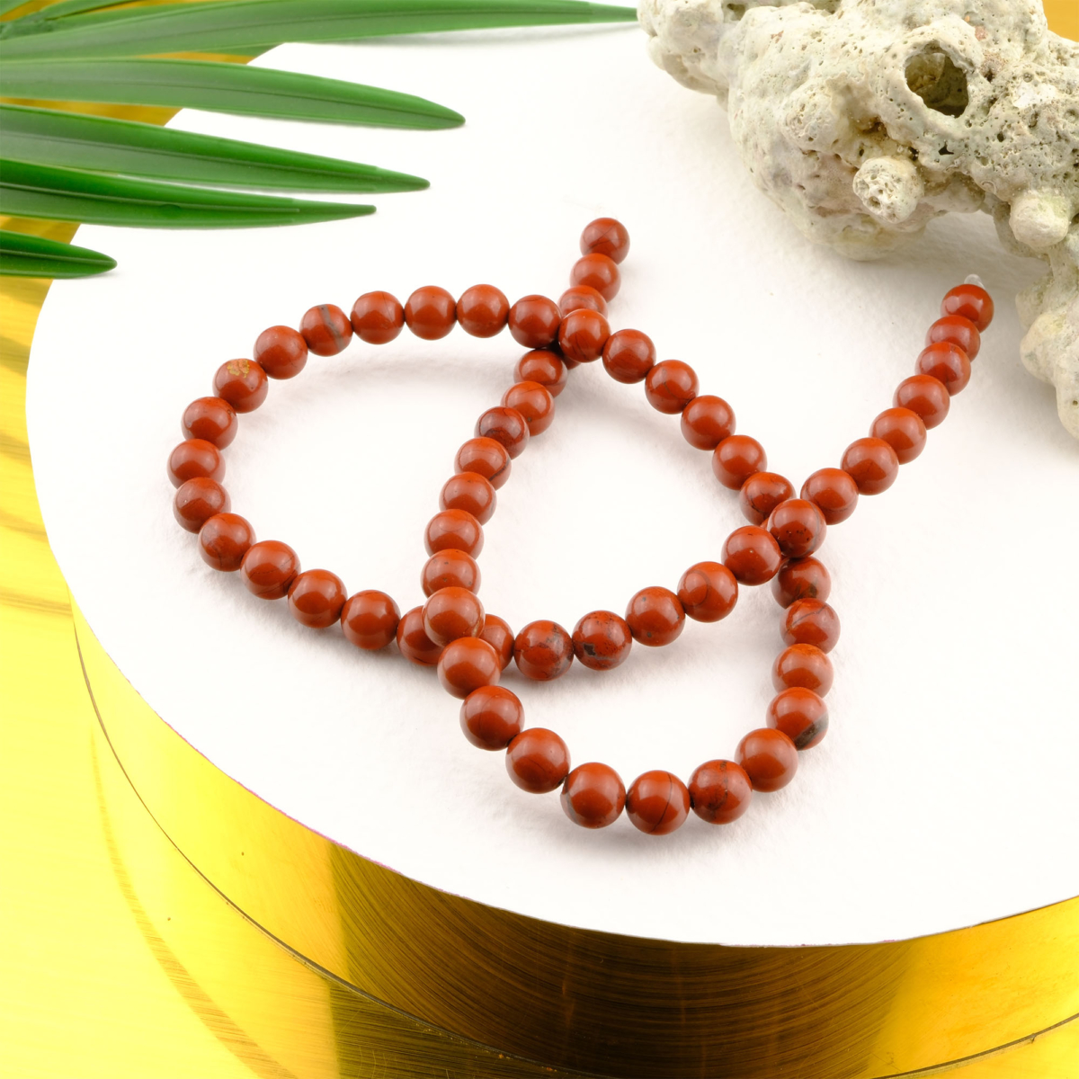 Kırmızı Jasper doğal taş dizi 6mm – canlı kırmızı tonlarıyla güç, dayanıklılık ve yaşam enerjisini artıran toptan doğal taş dizi.