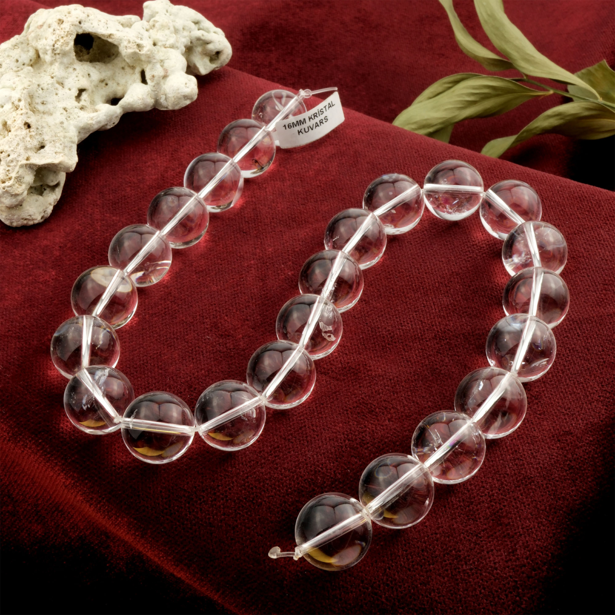 Kristal Kuvars doğal taş dizi 16mm – berrak enerjisiyle arınma, şifa ve pozitif titreşim sağlayan toptan doğal taş dizi