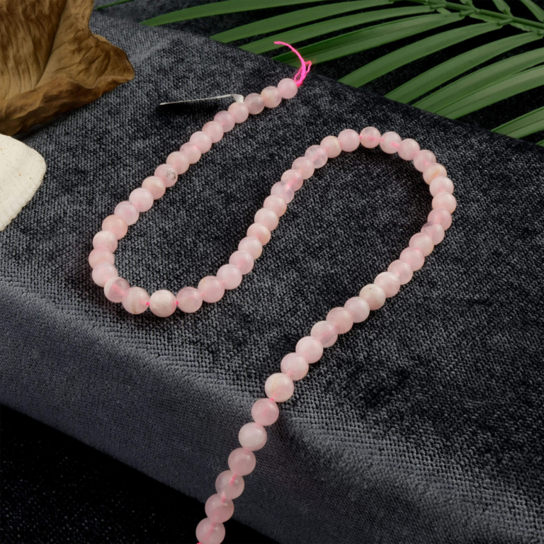 Madagaskar Pembe Kuvars doğal taş dizi 6mm – sevgi, huzur ve kalp çakrası enerjisini yükselten toptan doğal taş dizi