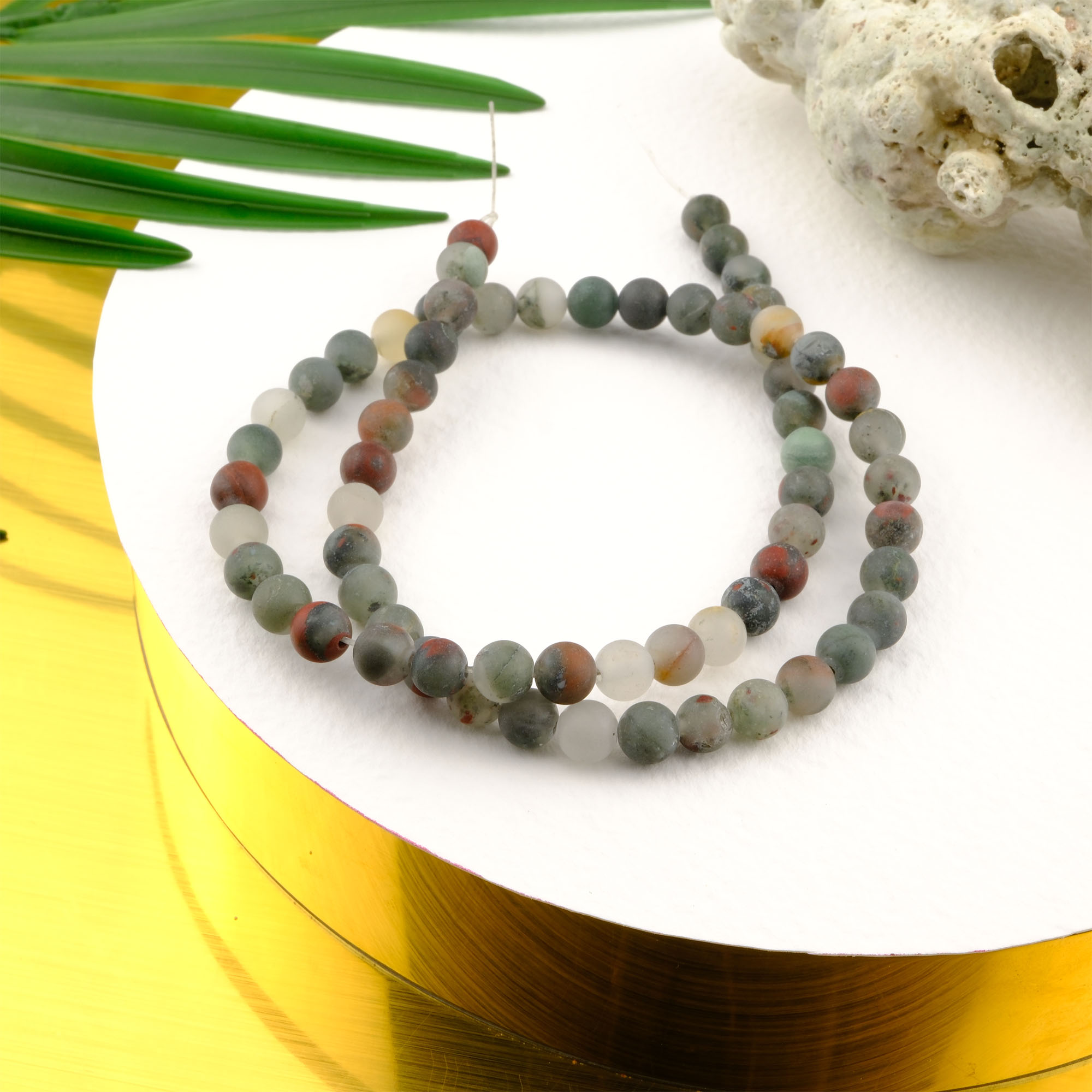 Mat Afrika Kantaşı doğal taş dizi 6mm – kahverengi, krem ve gri tonlarıyla topraklama, denge ve koruma enerjisi sunan toptan doğal taş dizi