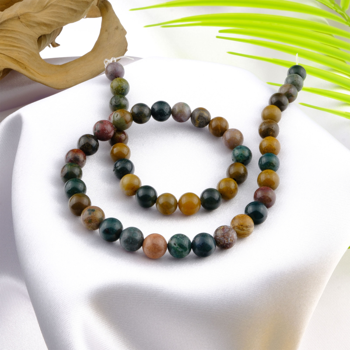 Okyanus Jasper doğal taş dizi 8mm – deniz tonlarının huzur verici enerjisini taşıyan, içsel dinginlik ve duygusal denge sağlayan zarif toptan doğal taş dizi