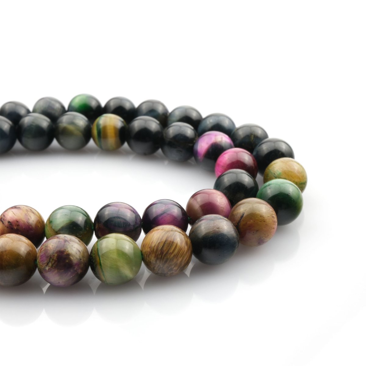 Renkli Kaplangözü doğal taş dizi 8mm – altın, mavi ve yeşil tonların birleşimiyle enerji, koruma ve odaklanma sağlayan toptan doğal taş dizi