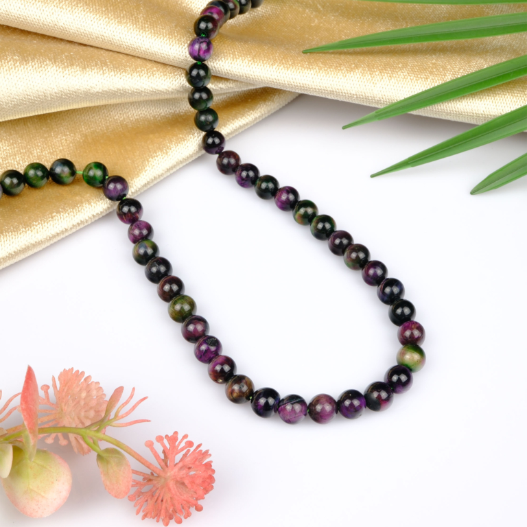 Renkli Kaplangözü doğal taş dizi 8mm – altın, mavi ve kahverengi tonlarıyla koruma ve odaklanma enerjisini birleştiren toptan doğal taş dizi