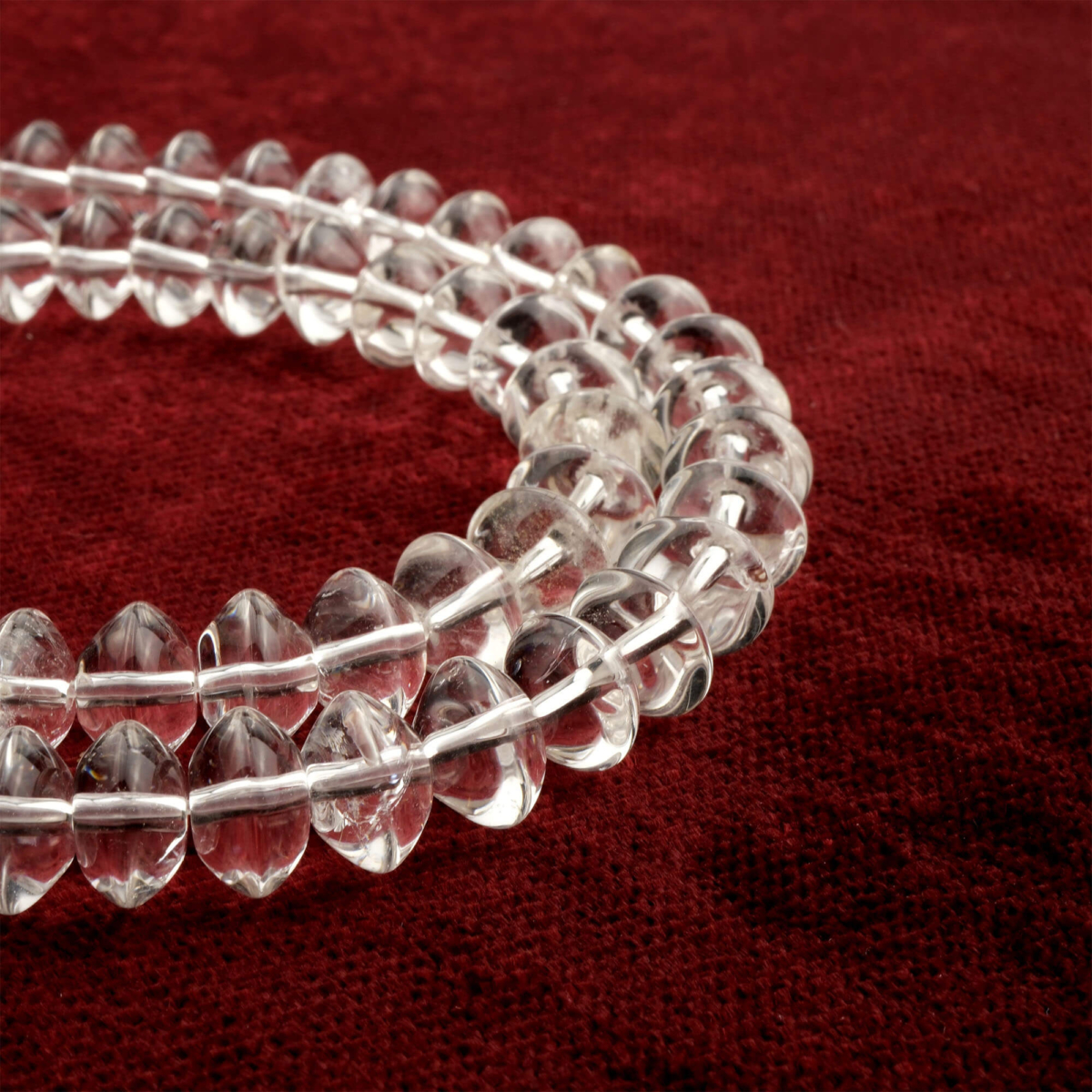 Rondel kesim Kristal Kuvars doğal taş dizi 9mm – saf enerjisiyle arınma, denge ve yüksek titreşim sağlayan toptan doğal taş dizi